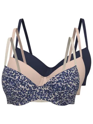 Navy Ditsy Smudge T-Shirt Bras 3 Pack | Lingerie | George at ASDA