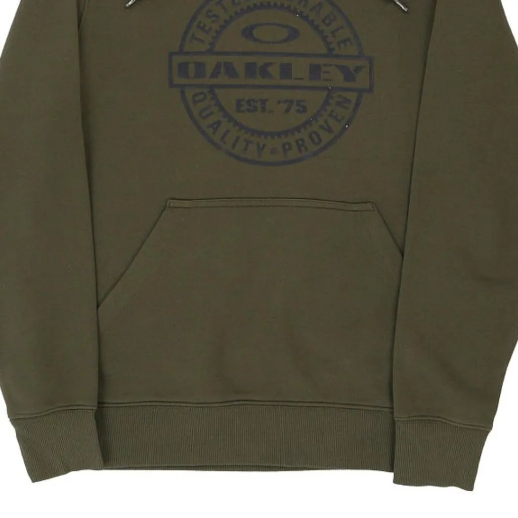 Oakley Spellout Hoodie - Medium Khaki Cotton Blend