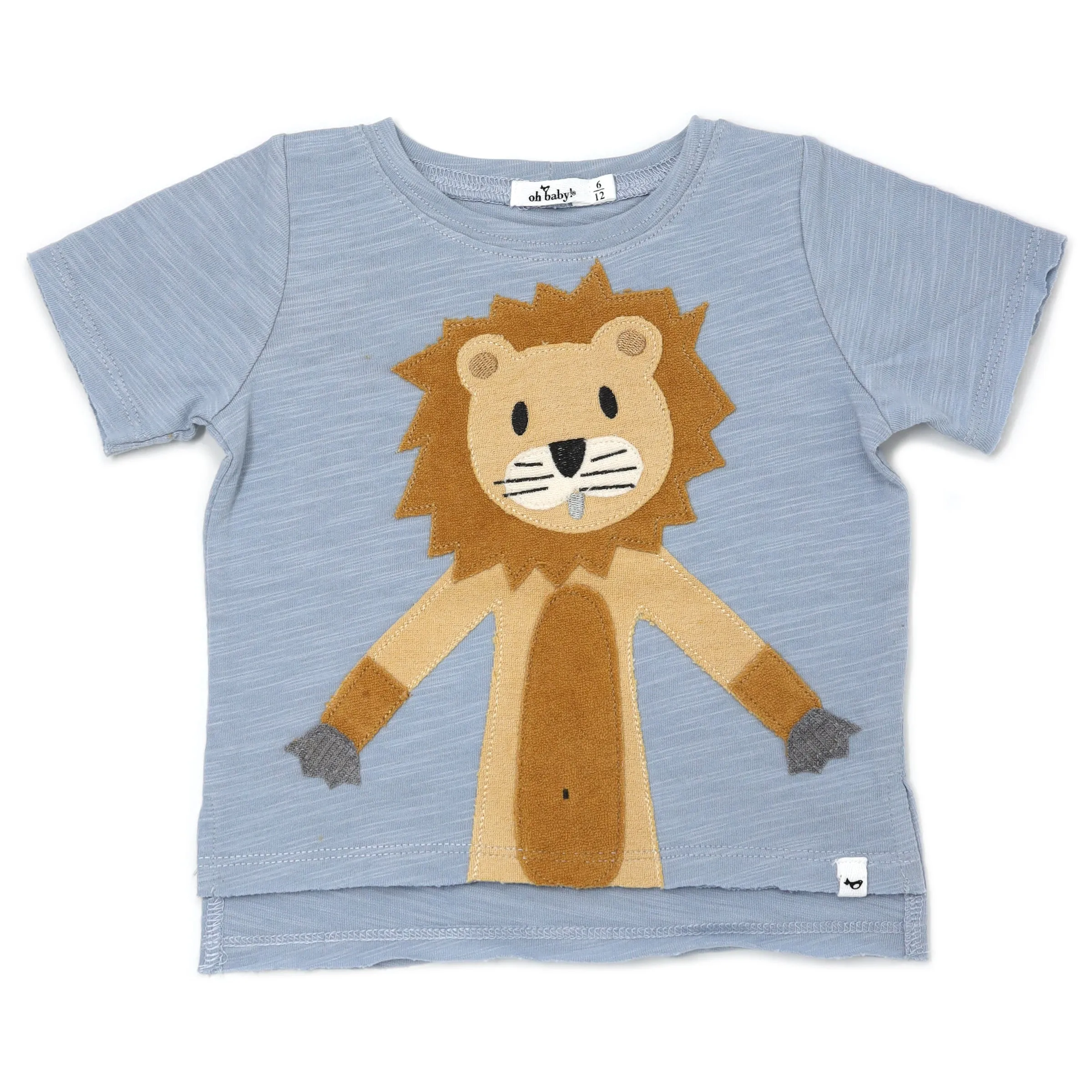 oh baby! Slub Raw Edge Tee - Lion Terry Applique - Fog Heather