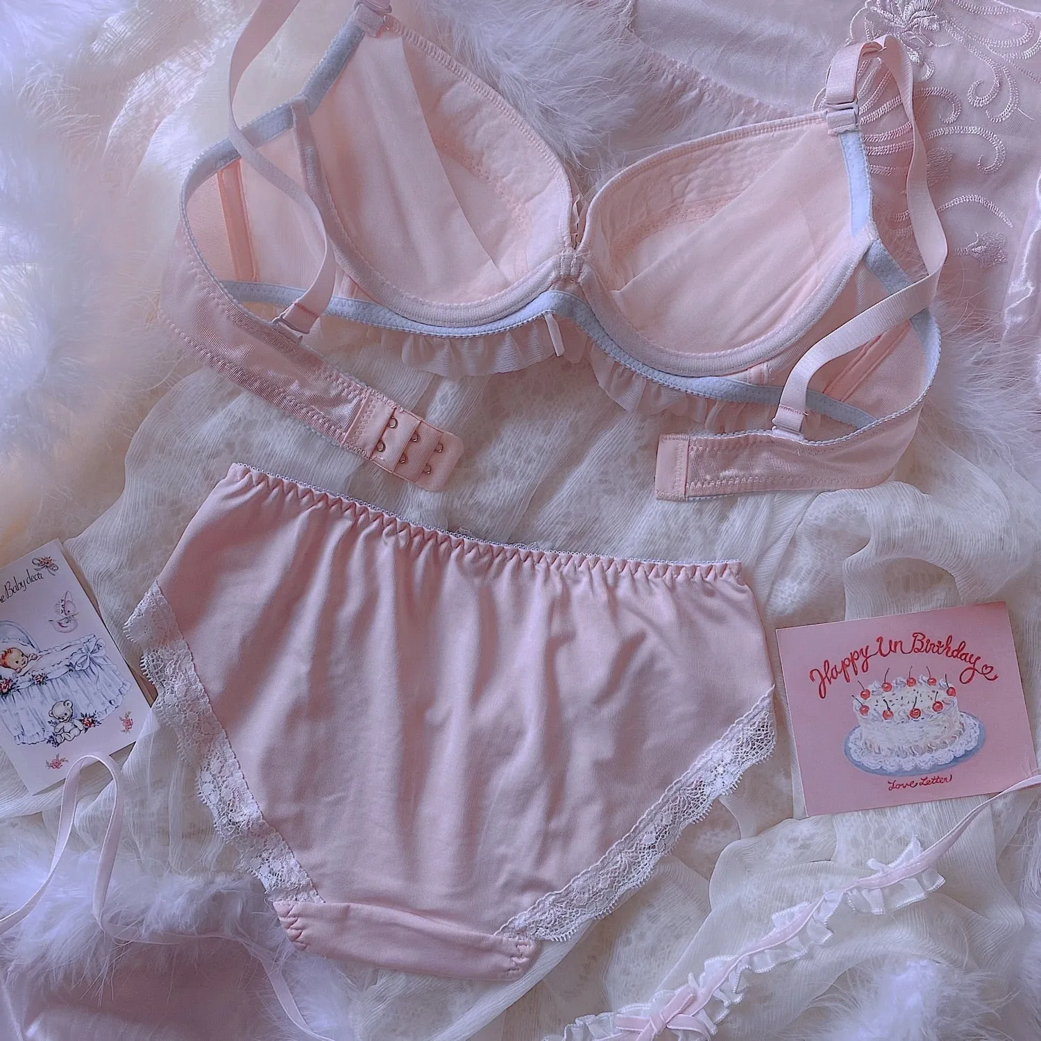 Pastel Pink Romantic Royalcore Princess Lingerie Set