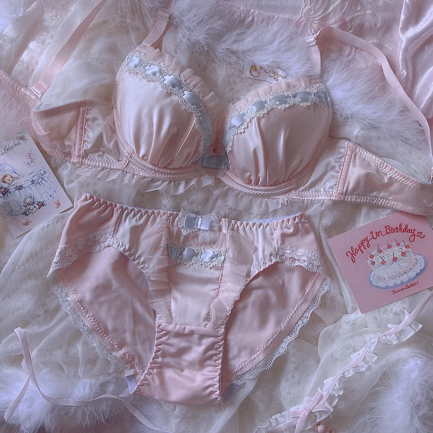 Pastel Pink Romantic Royalcore Princess Lingerie Set