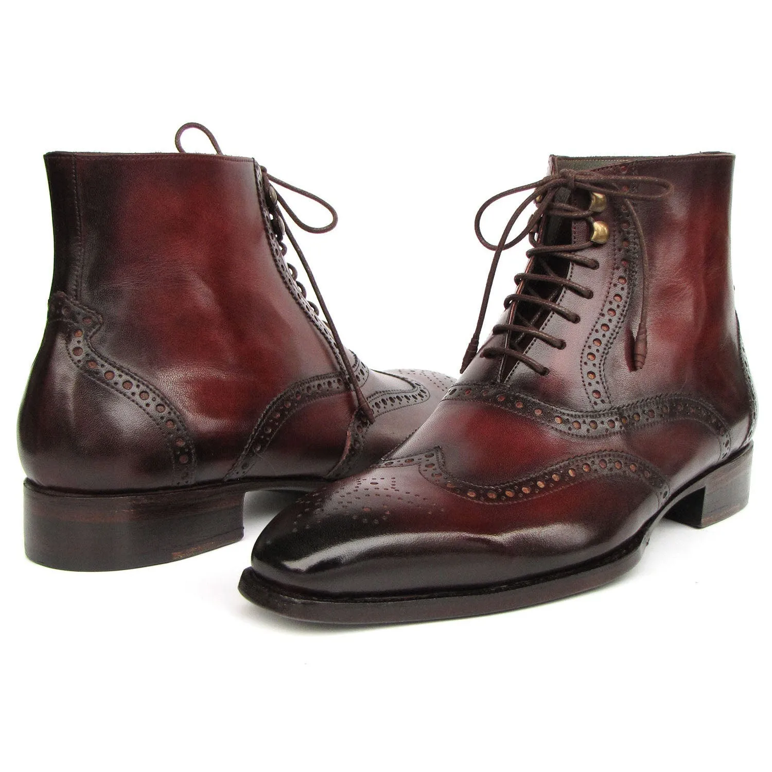 Paul Parkman BT4861-BRD Men's Shoes Brown Burnished Leather Goodyear Welted Wingtip Boots (PM6407)