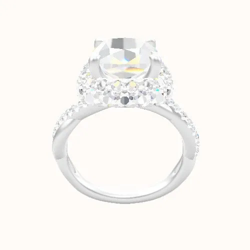 Pave Rope Engagement Ring With Low Set Waterfall Halo Head