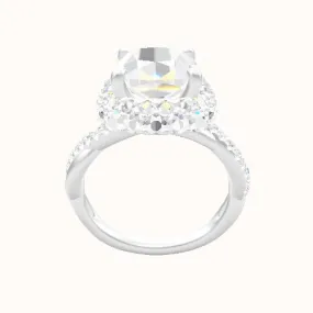 Pave Rope Engagement Ring With Low Set Waterfall Halo Head