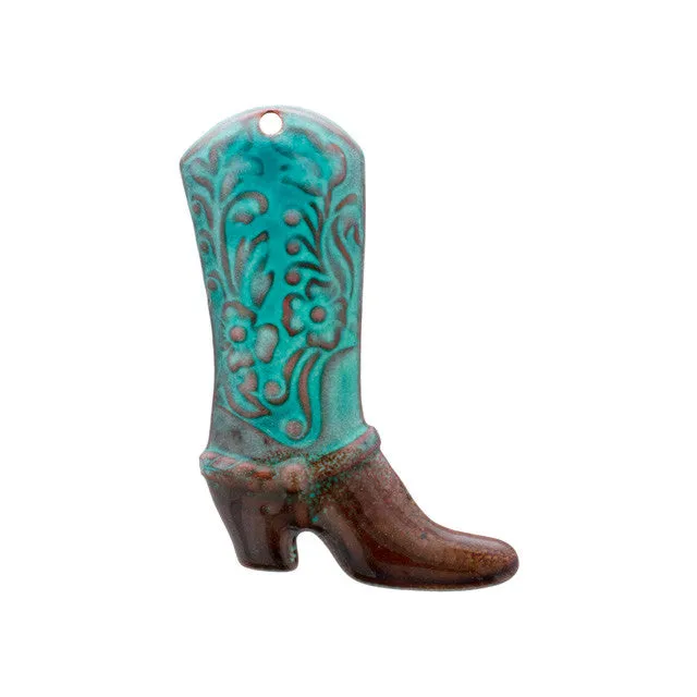 Pendant, Cowboy Boot 52x35mm, Enameled Brass Sea Green, by Gardanne Beads (1 Piece)