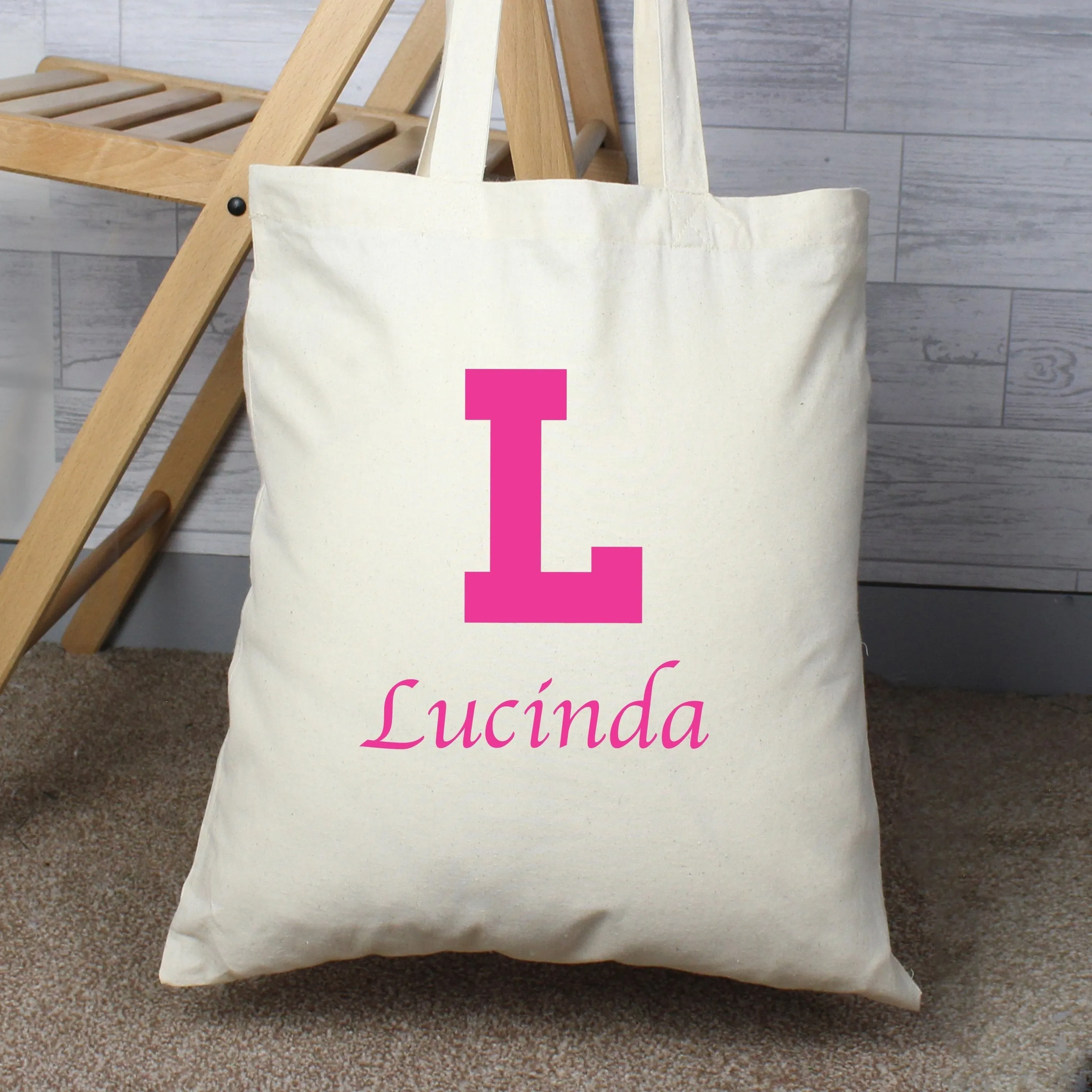 Personalised Pink Initial Cotton Bag