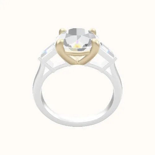 Plain Band with Baguette Sidestones Engagement Ring With Low Set Four Prong Head