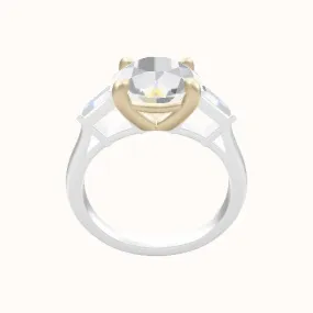 Plain Band with Baguette Sidestones Engagement Ring With Low Set Four Prong Head