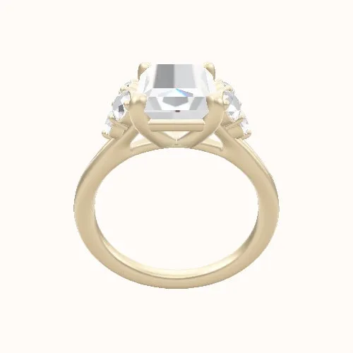 Plain Band with Round Sidestone Trio Engagement Ring With Low Set Four Prong Head