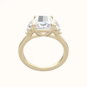 Plain Band with Round Sidestone Trio Engagement Ring With Low Set Four Prong Head