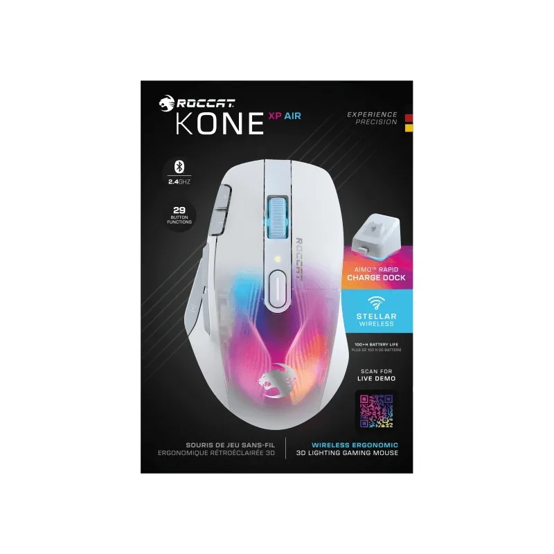 ROCCAT Mouse Kone XP Air Wireless Gaming with Charging Dock White