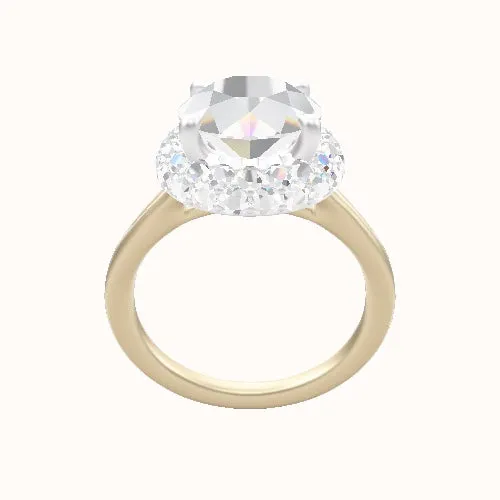 Split Cathedral Engagement Ring With Low Set Waterfall Halo Head