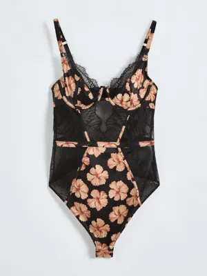 Studio Edit Black Floral Print Lace Body | Lingerie | George at ASDA