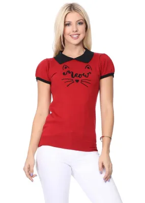 Succubus Clothing Meow Cat Jumper Red Black