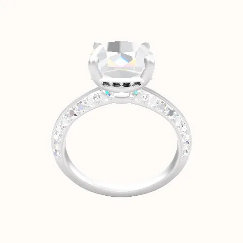 Tapered Knife Edge Double Row Pave Engagement Ring With Low Set Pave  Hidden Halo Head