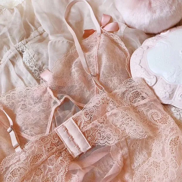 The dream of white peach lace lingerie babydoll