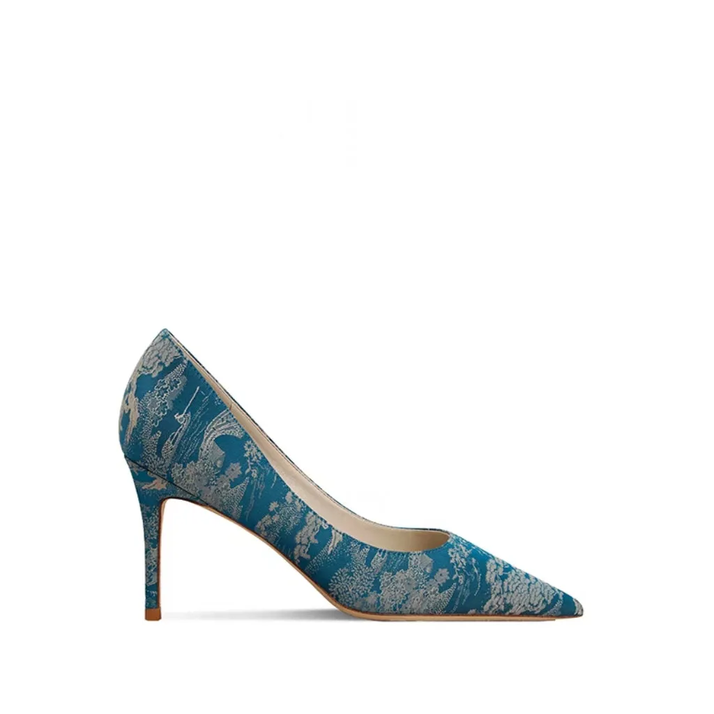 The Lan Oriental Blue Floral Heels