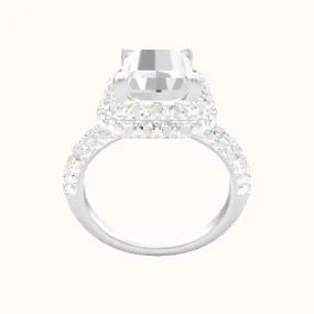 Three Row Pave Engagement Ring With Low Set Waterfall Halo Head