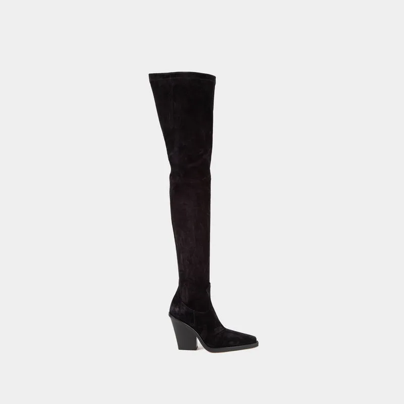 Vegas Over The Knee Boot Stretch in Black Leather