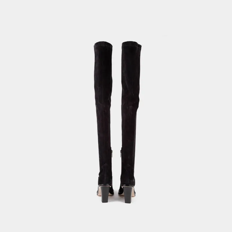 Vegas Over The Knee Boot Stretch in Black Leather