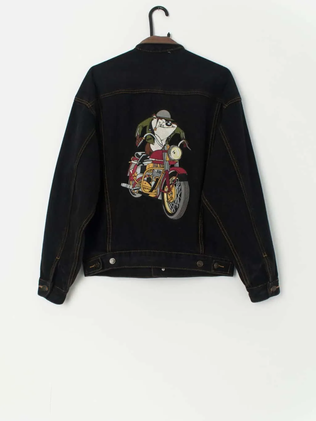 Vintage Acme Clothing denim jacket with embroidered Tasmanian Devil & leather collar – Large