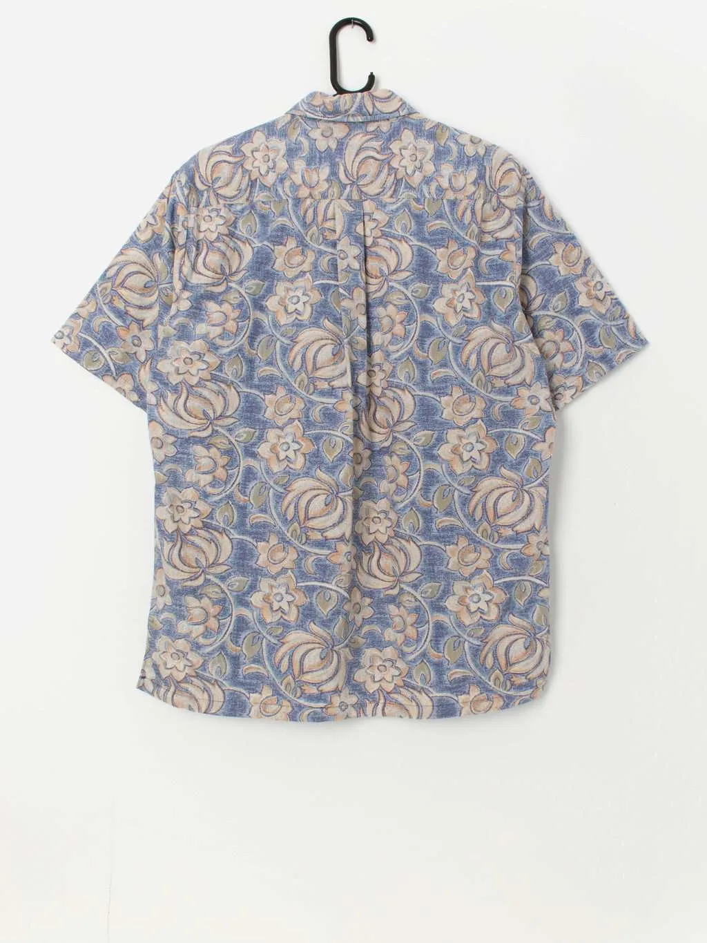 Vintage blue Hawaiian shirt with brown florals – Medium / Large