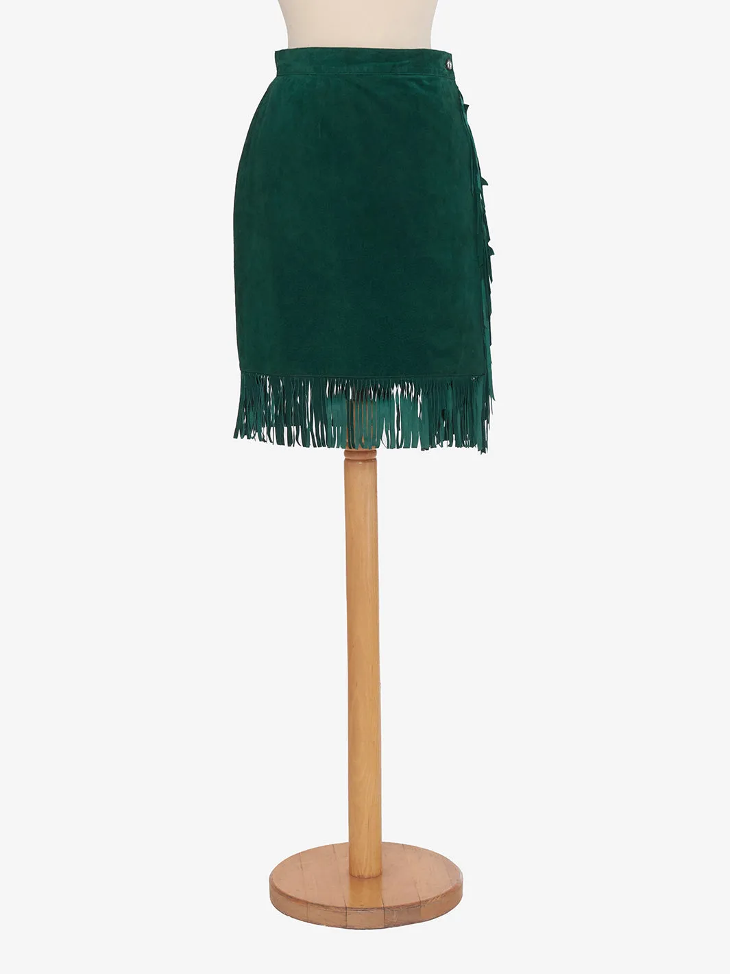 Vintage green suede midi skirt with bangs