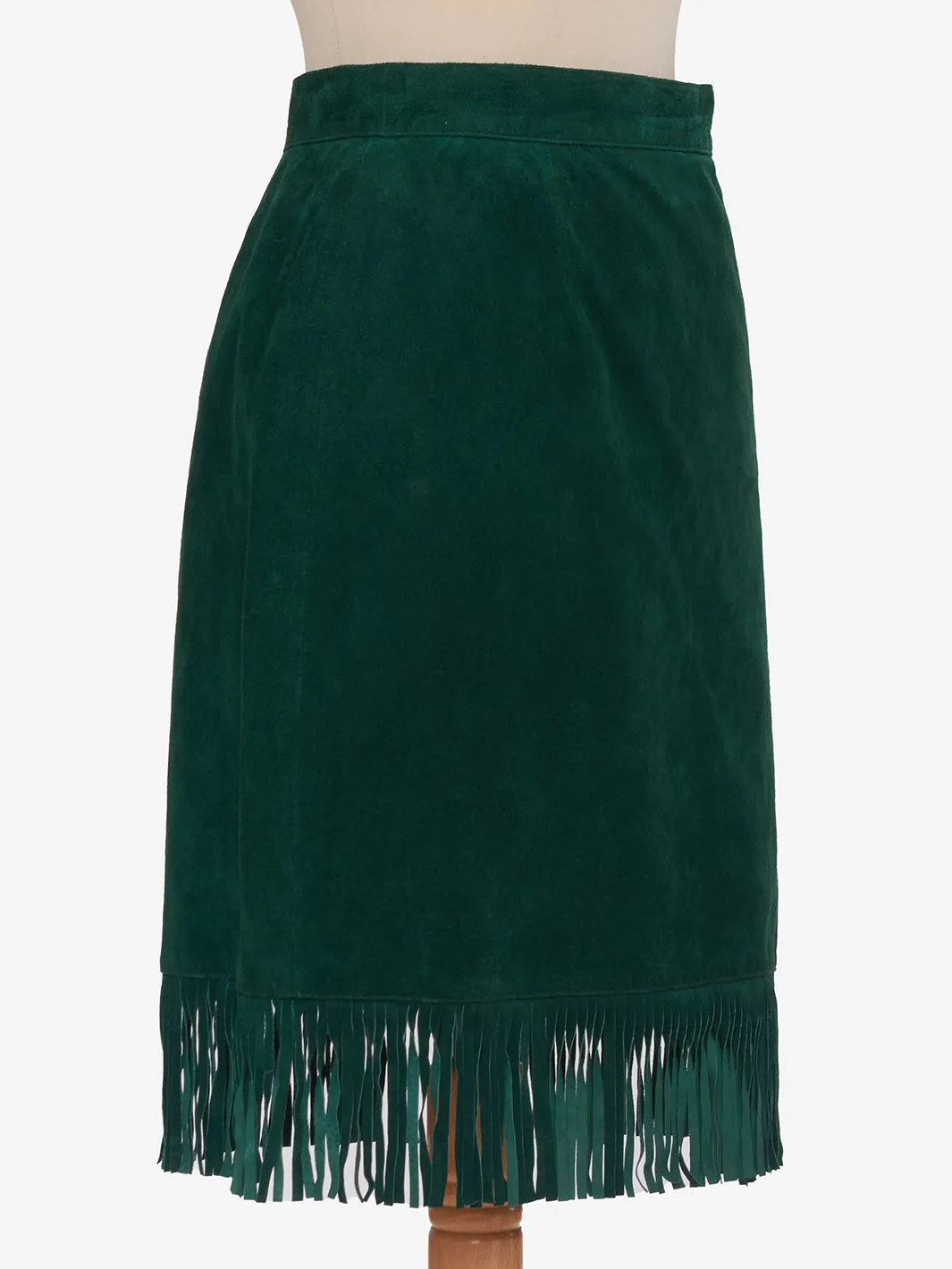 Vintage green suede midi skirt with bangs