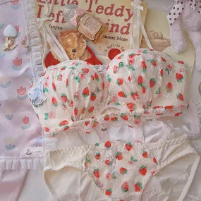 Vintage-Strawberry Cottagecore 2-Piece Lingerie Set