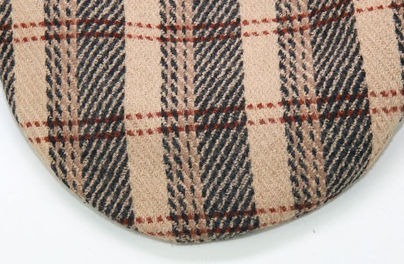 Vintage Women's Plaid Dress Up Painter Adjustable Rope Flat Berets Hat