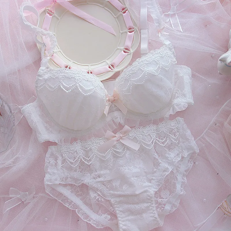 White Lace & Pearls Kawaii Princess Girly Lingerie Set