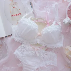 White Lace & Pearls Kawaii Princess Girly Lingerie Set