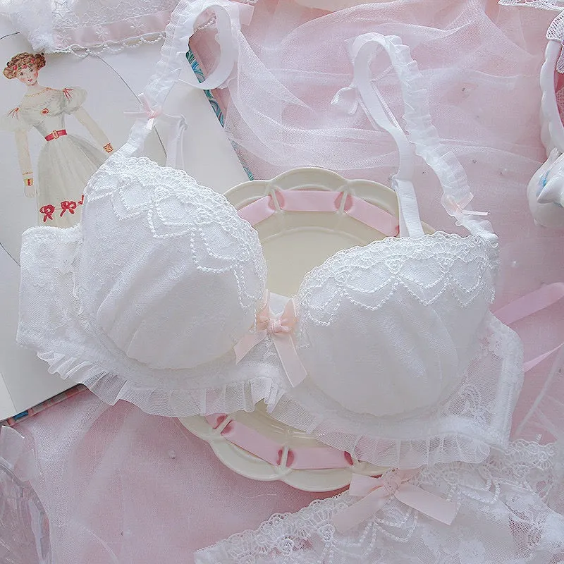 White Lace & Pearls Kawaii Princess Girly Lingerie Set