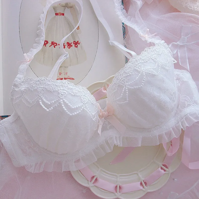 White Lace & Pearls Kawaii Princess Girly Lingerie Set