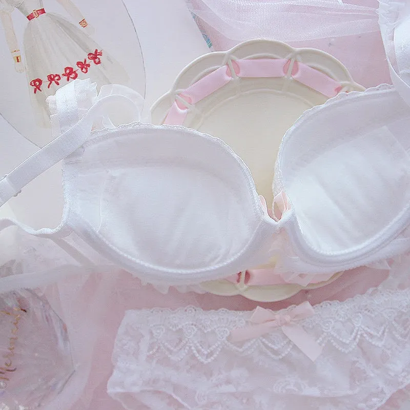 White Lace & Pearls Kawaii Princess Girly Lingerie Set