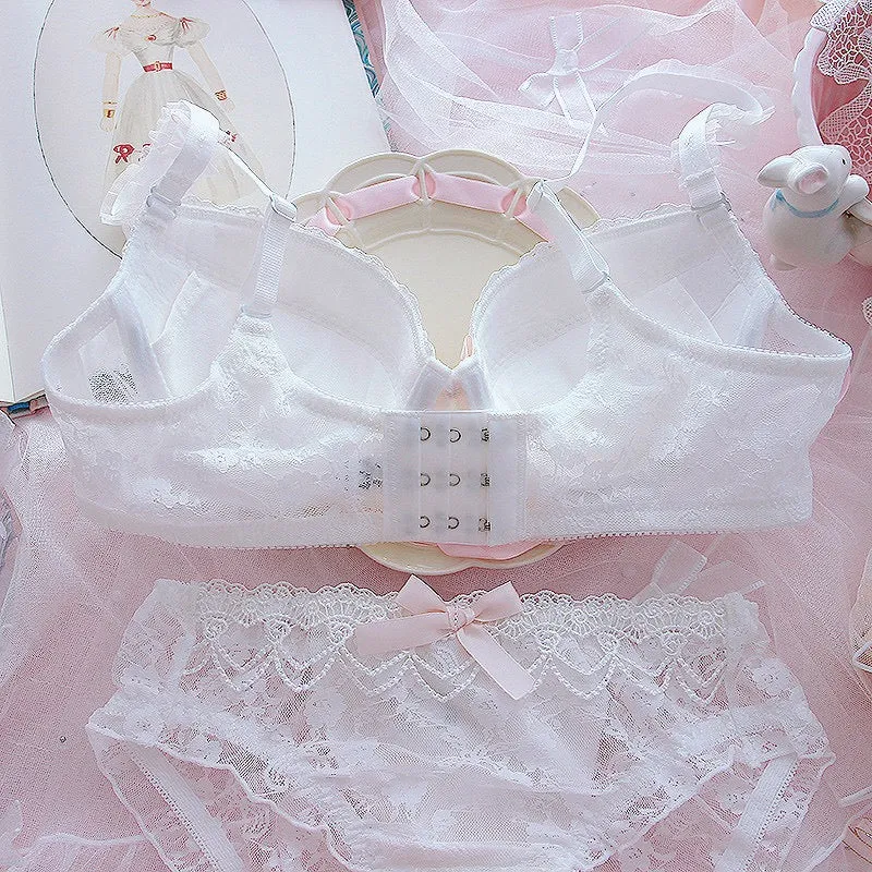 White Lace & Pearls Kawaii Princess Girly Lingerie Set