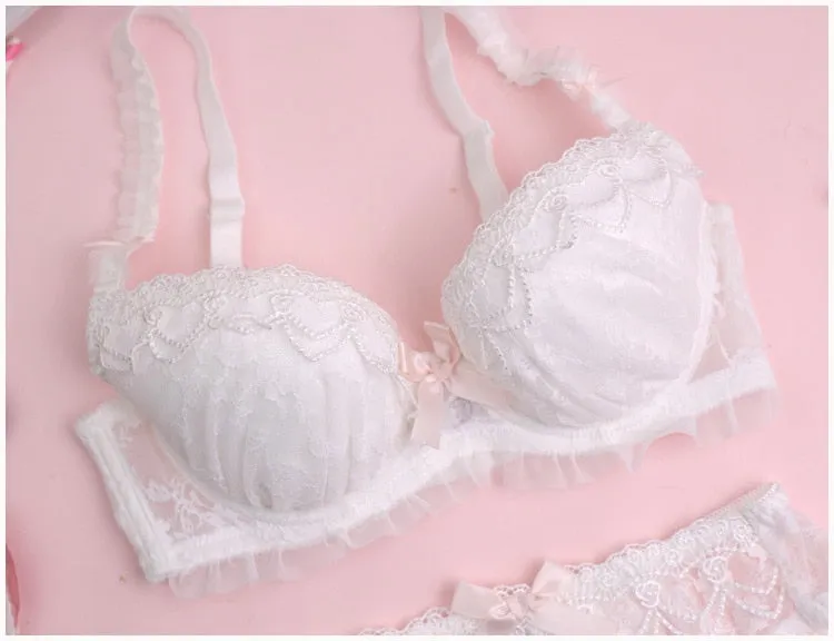 White Lace & Pearls Kawaii Princess Girly Lingerie Set