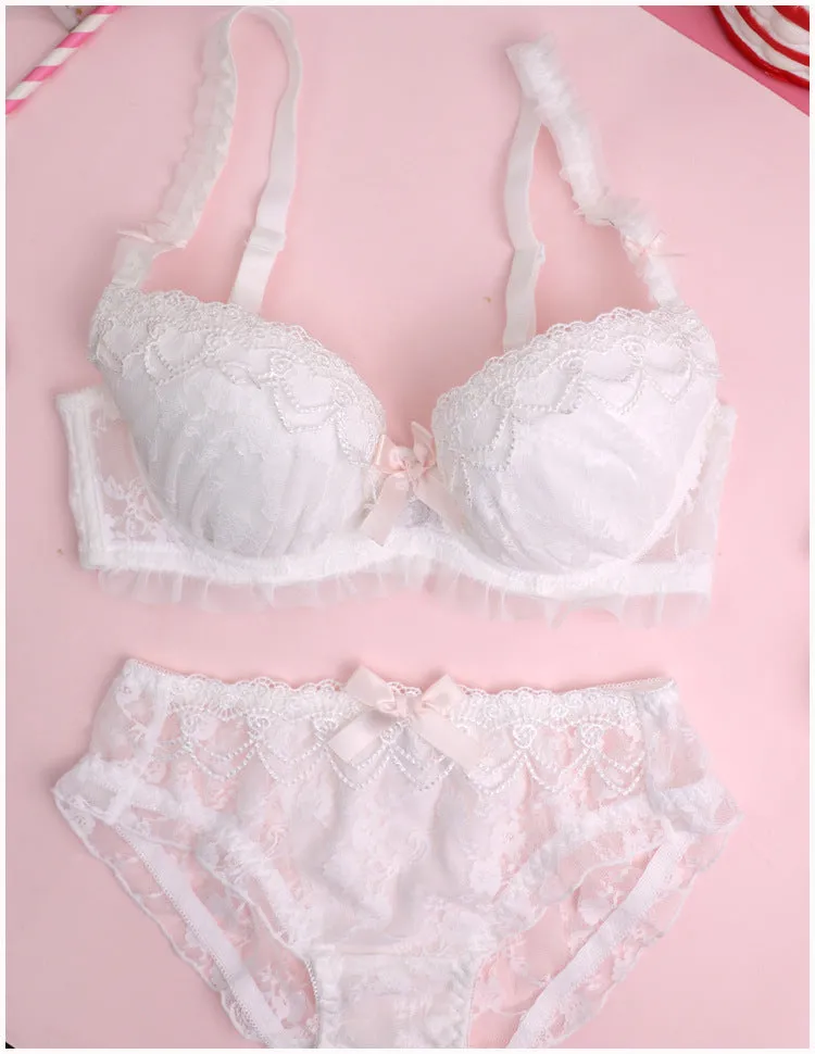 White Lace & Pearls Kawaii Princess Girly Lingerie Set