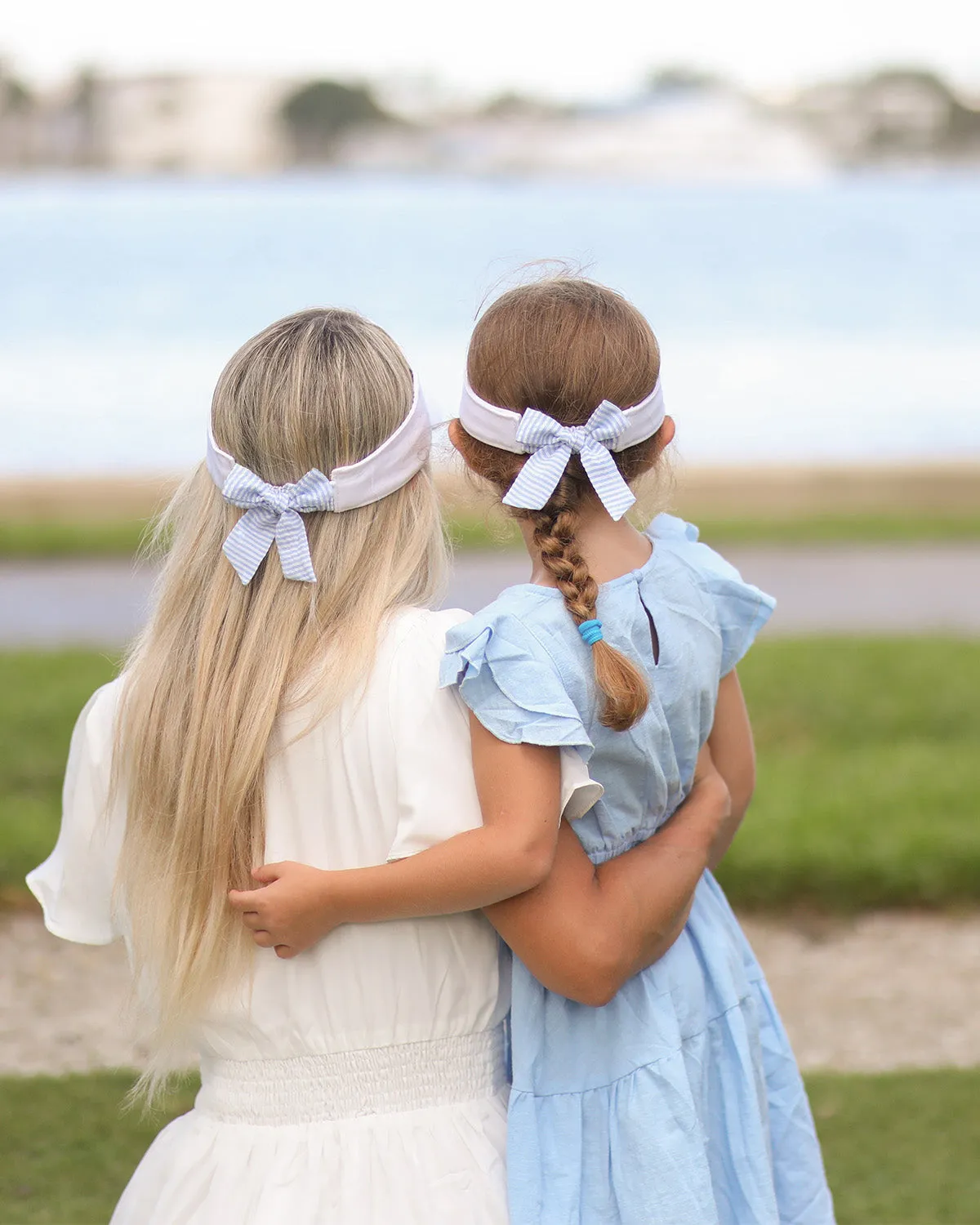 Winnie White Visor With Blue Bow - Girls