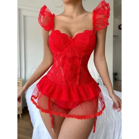 Women's Sexy Exquisite Sweet Style Solid Slim Lace 2pcs Lingerie