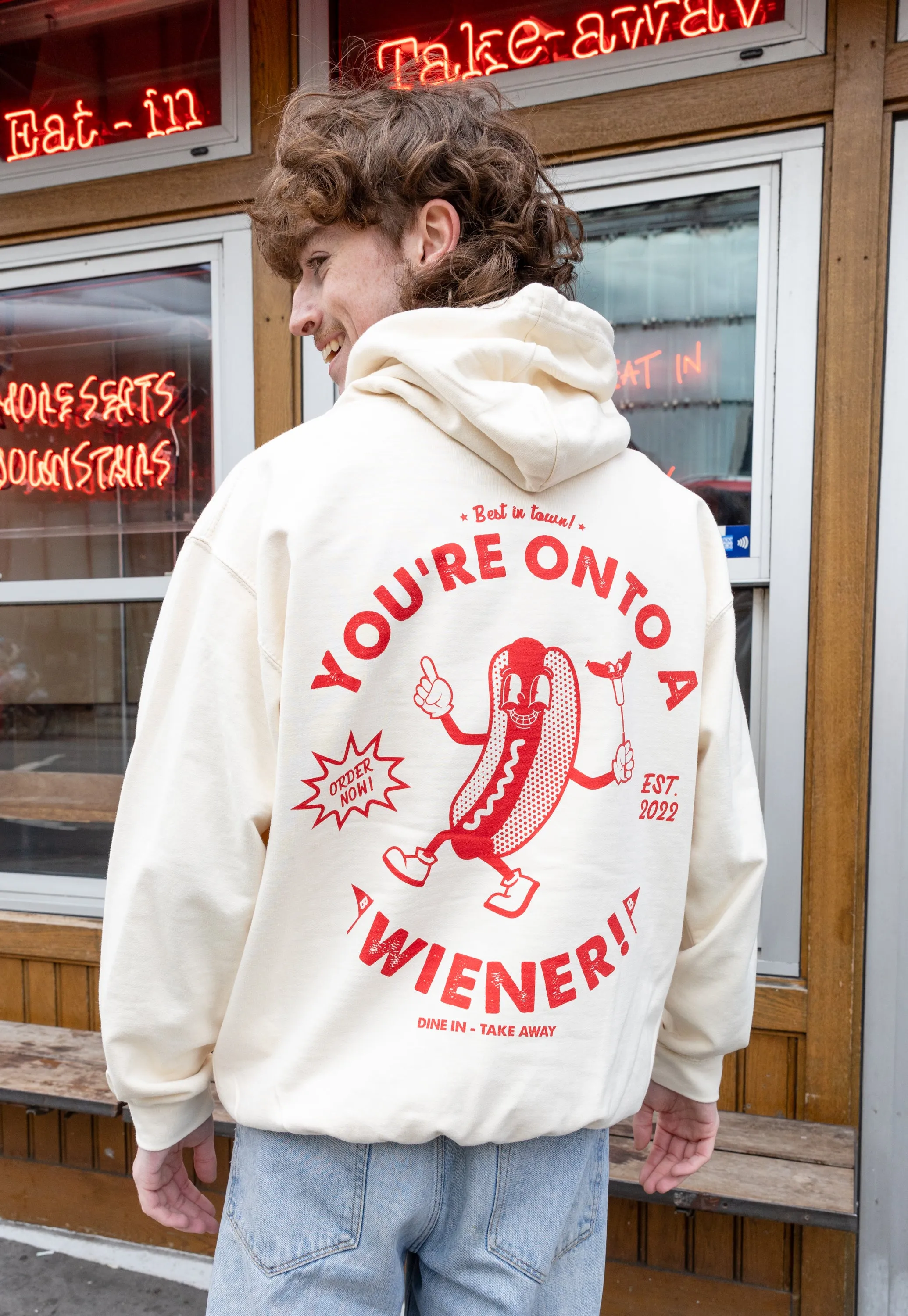 You’re Onto A Wiener Vanilla Hoodie With Hot Dog Logo