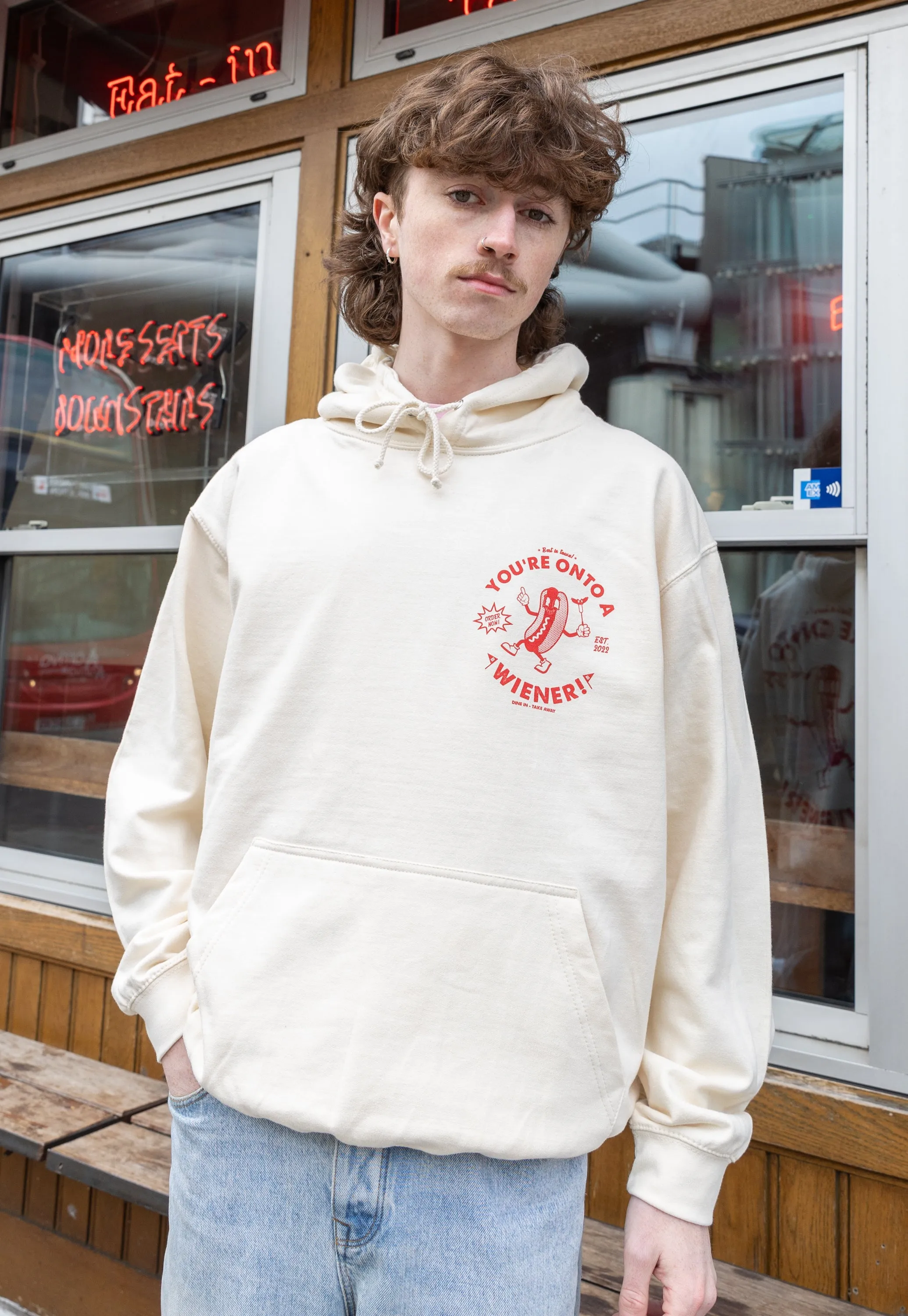 You’re Onto A Wiener Vanilla Hoodie With Hot Dog Logo